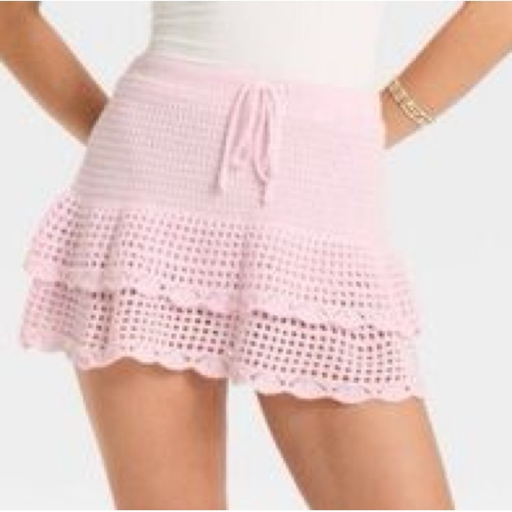 wild fable Light Pink Crochet Ruffled Mini Skirt